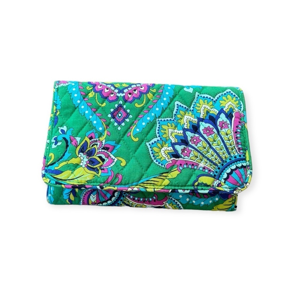 Vera Bradley travel toiletry bag floral blue green tie  closed 8x6" open 8x15"